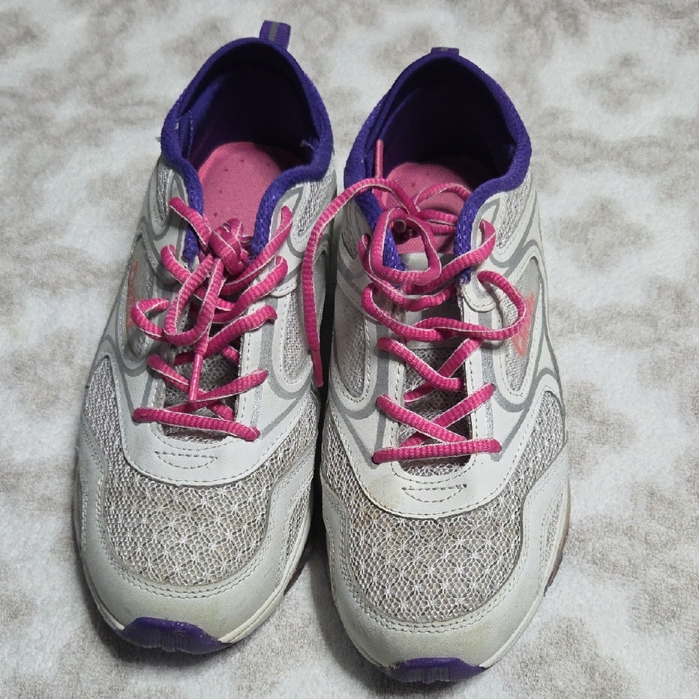 Stylish Gray and Purple Sneakers with Pink Laces